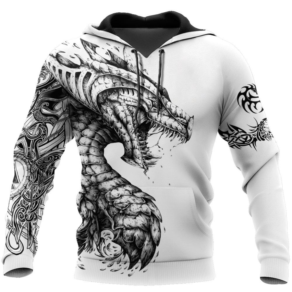 ETST 07 Oversized Tattoo Skeleton Cross Terror Rood 3D Geprint Heren Hoodie Sweatshirt Casual Trainingspakken Raven Bad Wolf Animal Kleding 6XL