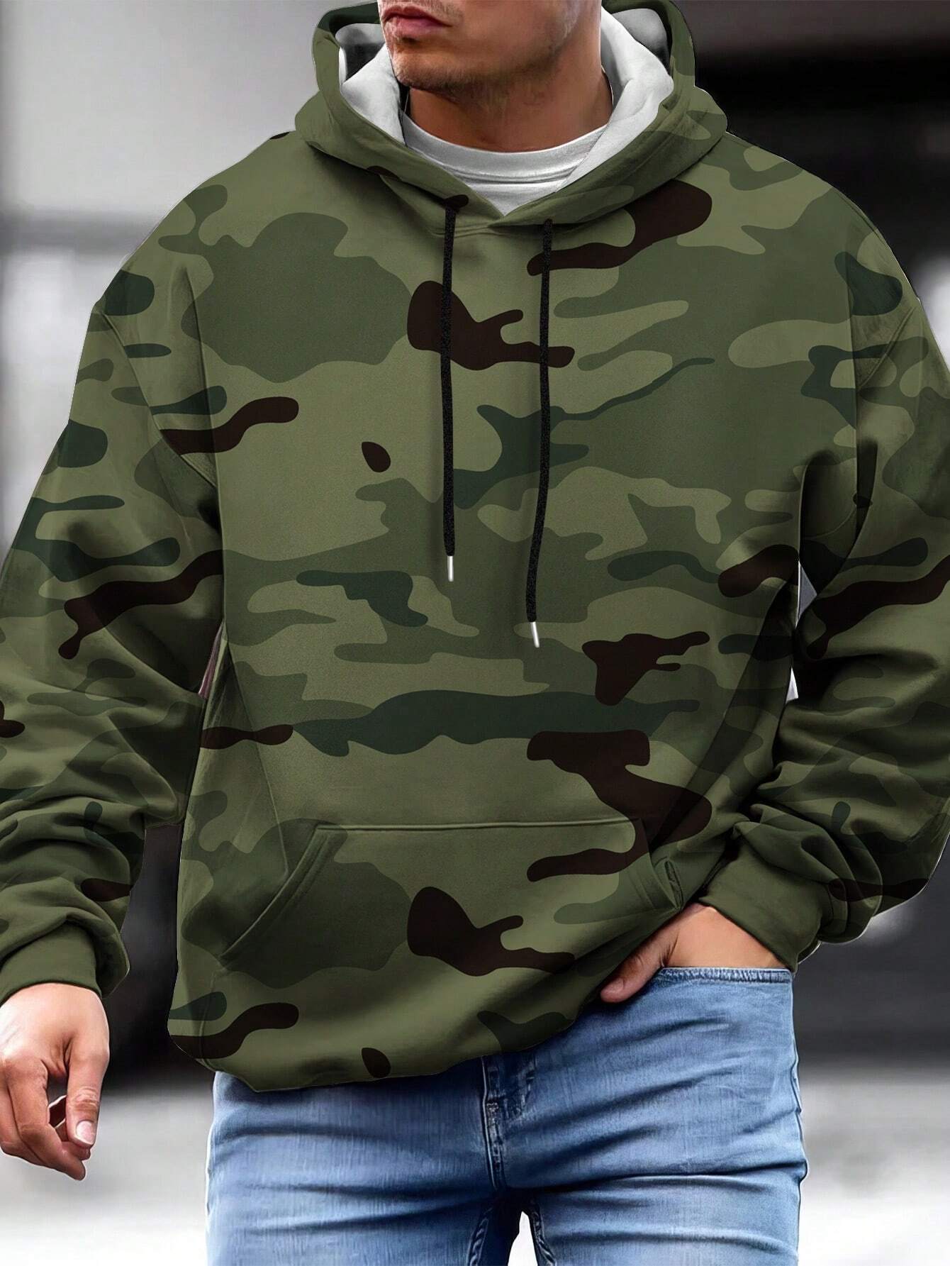 ETST 009 Manfinity Homme Heren 1pc Camo Print Kangoeroezak Trekkoord Hoodie XL