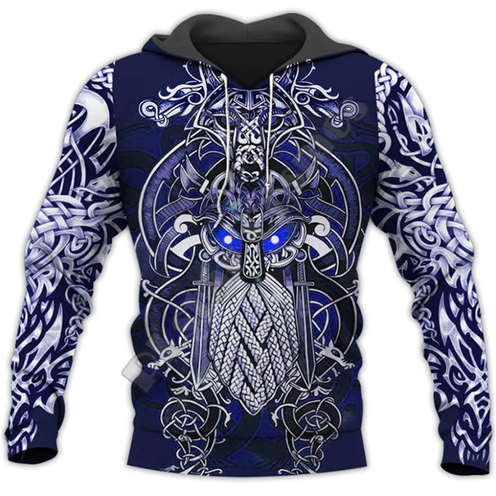 TIP723 Heren Viking Hoodie Vintage Casual Viking Warrior Odin 3D Geprinte Lange Mouw Sweatshirt Pullover Capuchon Sweatshirt Top XS