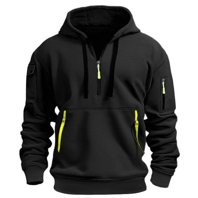 Liyugen Lente en herfst heren trui hoodie rits multi-pocket pullover heren sport casual jas XS zwart