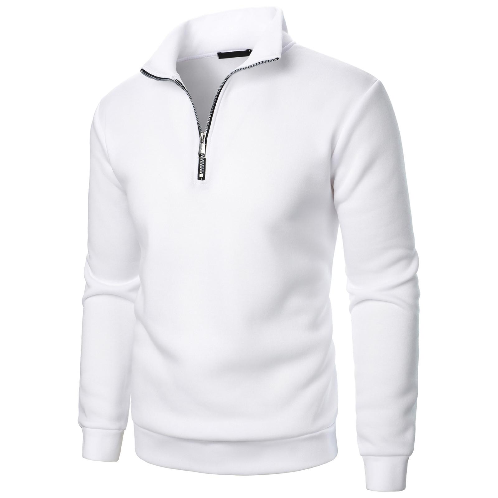 Zhengfuzhihai Heren overhemd met lange mouwen en ritskraag, modieuze en casual reverstop XL wit