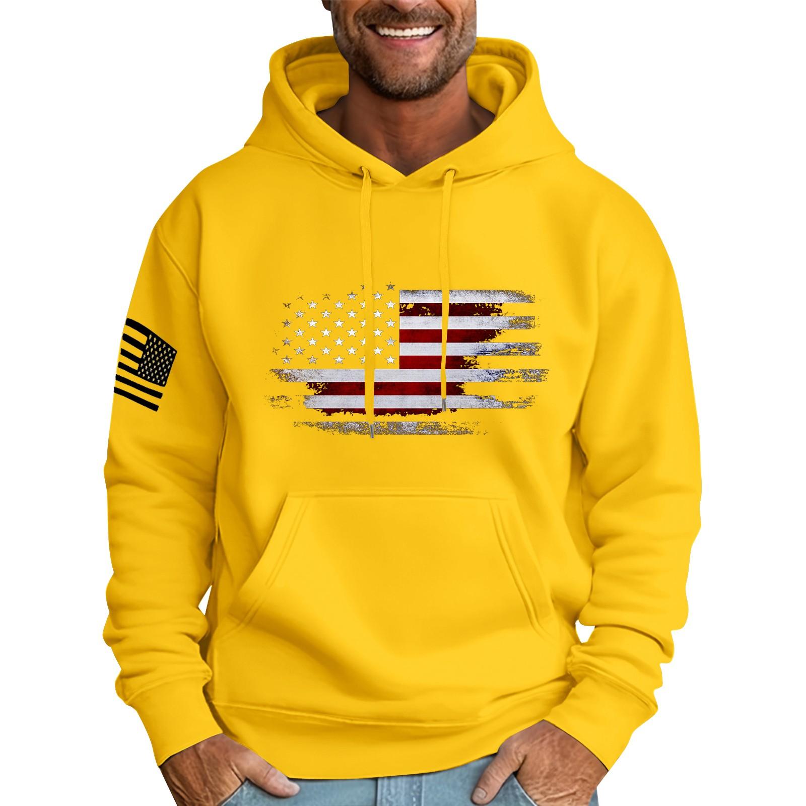 Sinking fish Heren Losse Vlag Bedrukte Capuchon Sweatshirt Heren Casual Mode Sport Sweatshirt XL geel
