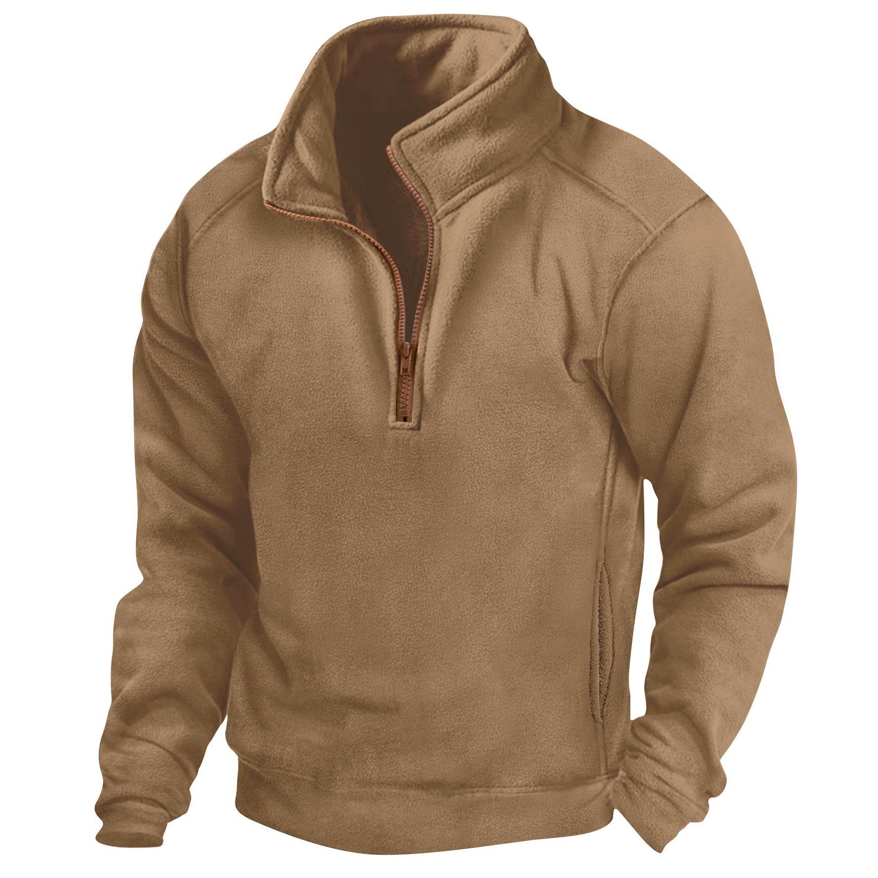Top Men Wardrobe Tactische polo met halve rits en opstaande kraag voor heren M kaki