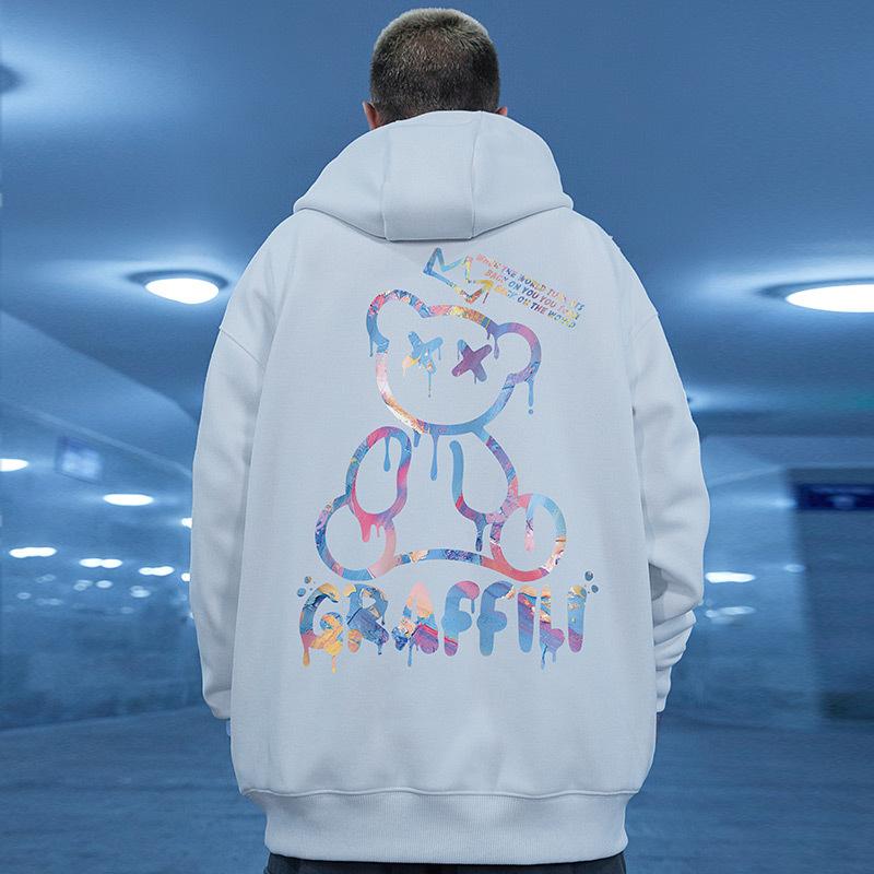 HerSight High Street Graffiti Beer Print Heren Fleece Hoodie Retro Herfst Casual Trui Met Capuchon Hip Hop Y2K Hoodies Kleding XXXL