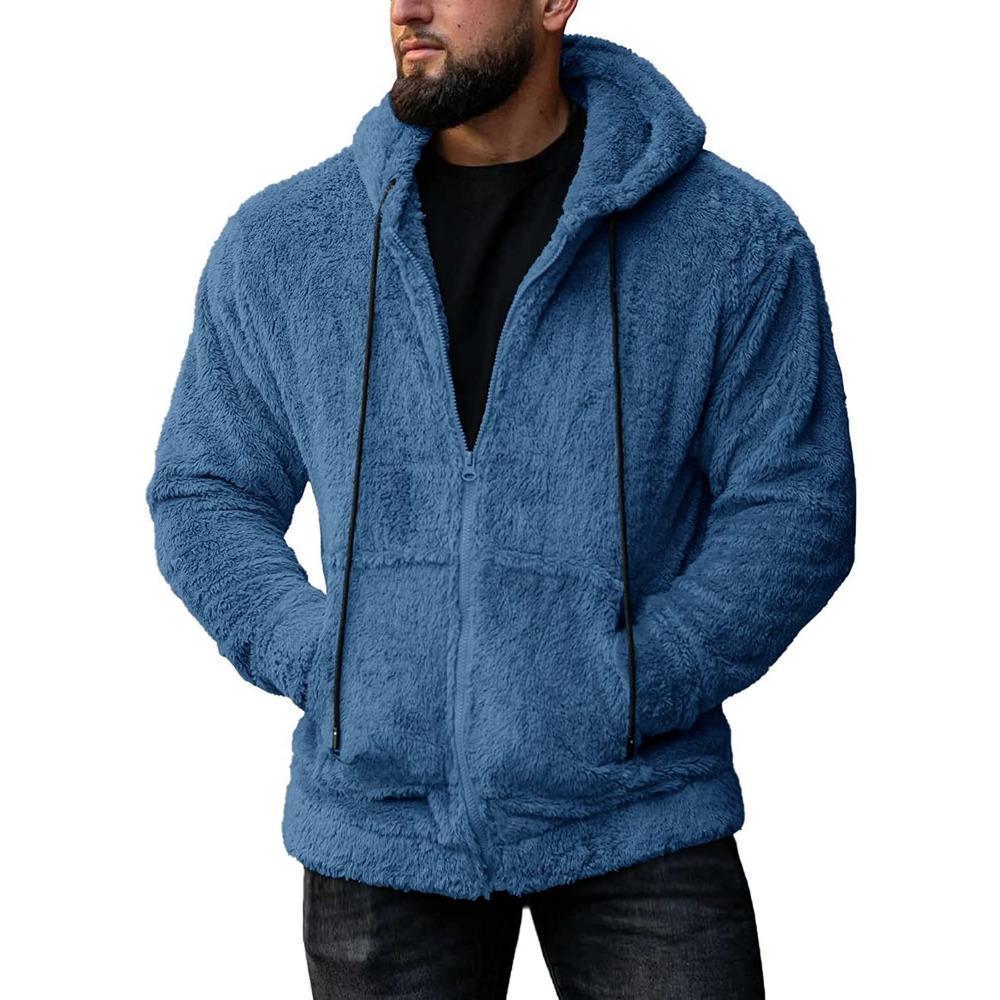 QICED Herfst Heren Fleece Cardigan Capuchonjack XL blauw