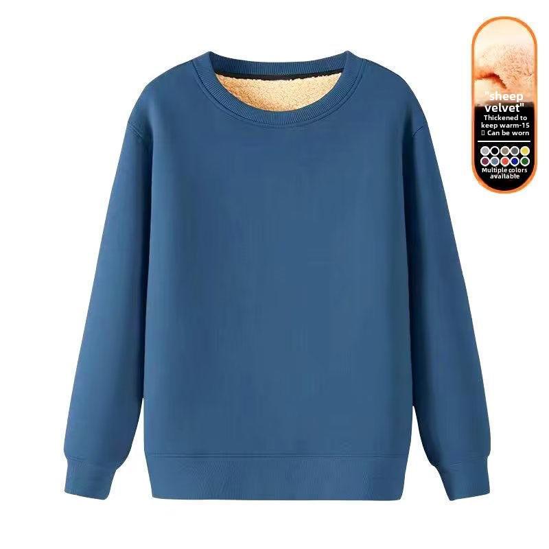 VantaGoods Dikke fleecetrui voor heren en dames - Lamsvacht, warm, ronde hals - perfect voor herfst en winter 4XL (165-180 jin) denimblauwe kleur