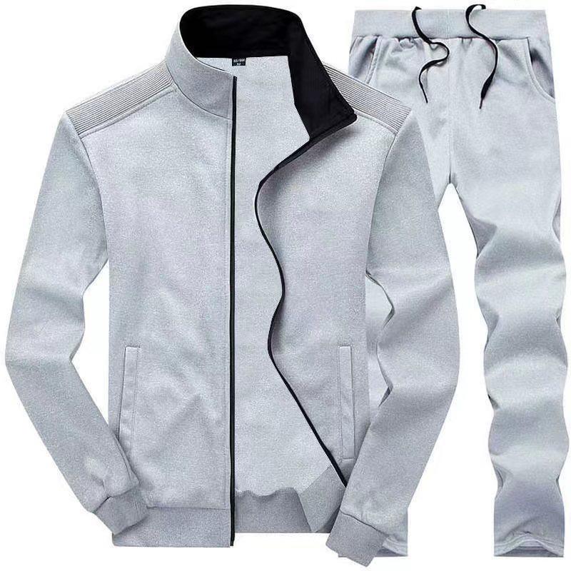 VantaGoods Heren Jeugd Sport Geborduurd Opstaande Kraag Cardigan Sweatshirt XXL lichtgrijze kleur