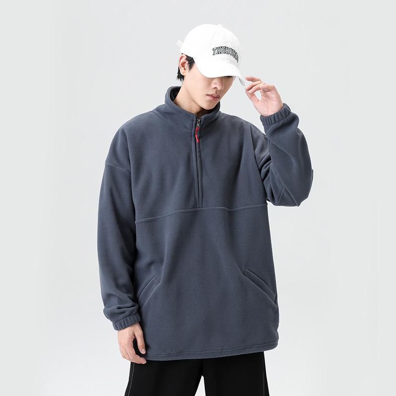 VantaGoods Heren Polar Fleece Half-Zip Stand Collar Pullover - Lente/Herfst Casual Sweatshirt 5XL grijze kleur