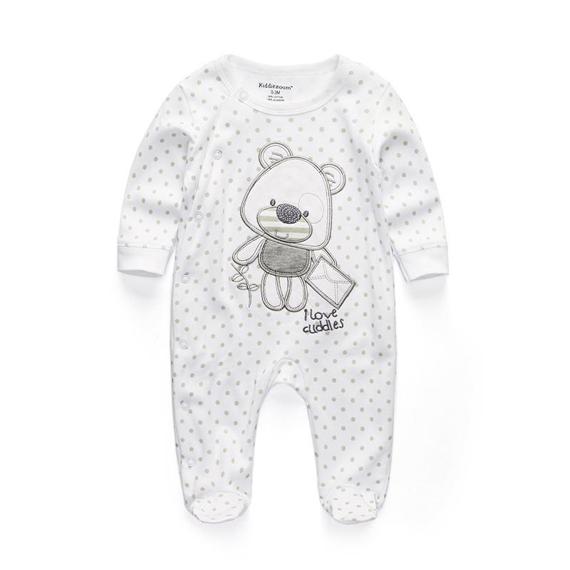 KIDDIEZOOM Jongens Meisjes Cartoon Gestreepte Print Home Romper Pyjama Pasgeboren Baby Babykleding 12M
