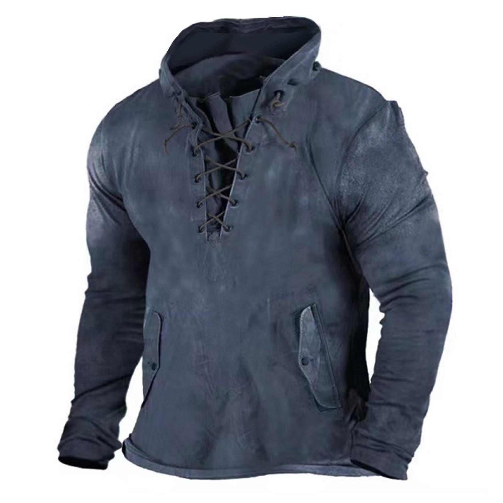 Wahaha123 Fitnesskleding Heren Peripheral Sweater Hooded T-shirt met lange mouwen XL Vloot