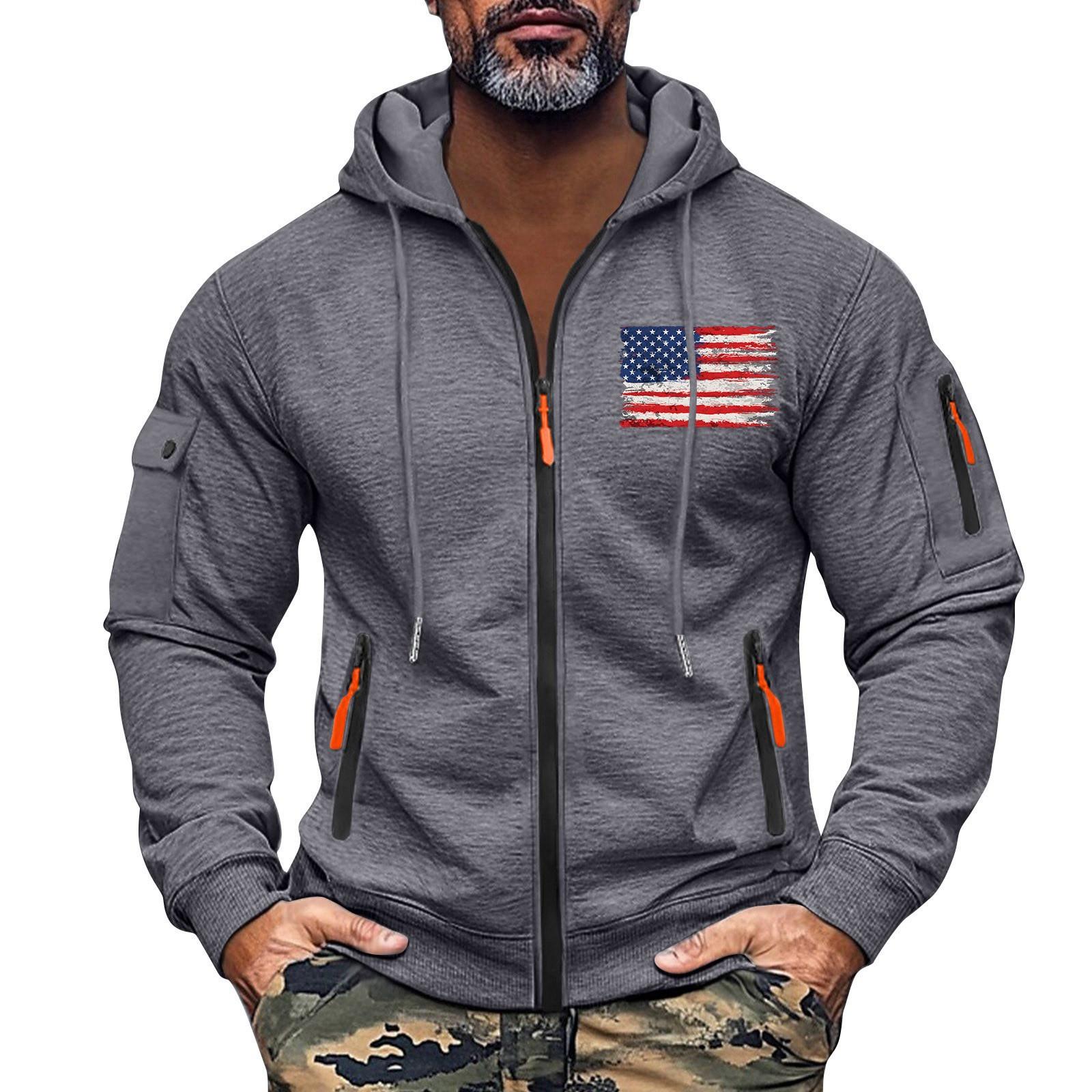 Wahaha123 Heren Sweatshirt Hoodie Rits Arm Zak Cardigan Heren Sport Grote Maat Casual Hoodie M