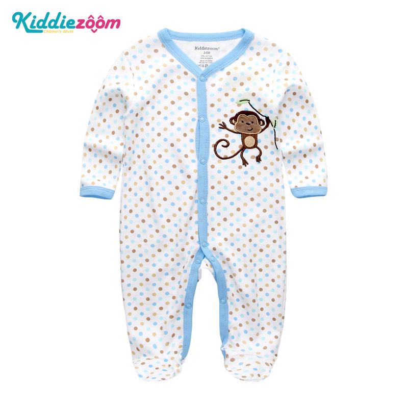 KIDDIEZOOM Jongens Meisjes Cartoon Gestreepte Print Home Romper Pyjama Pasgeboren Baby Babykleding 3M