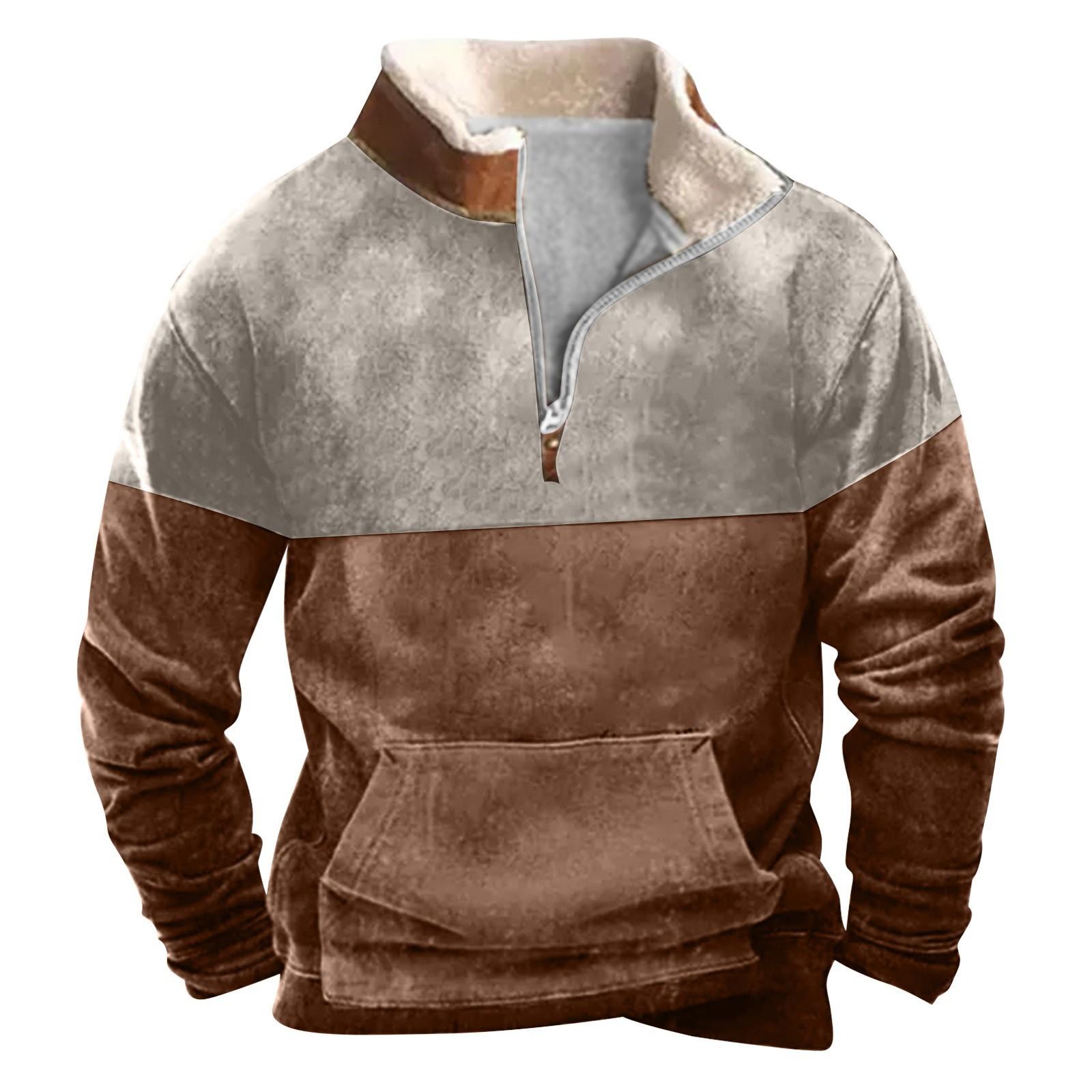 Wahaha123 Lente en herfst herensweatshirt met staande kraag is outdoor casual truien tops XXXL kameel