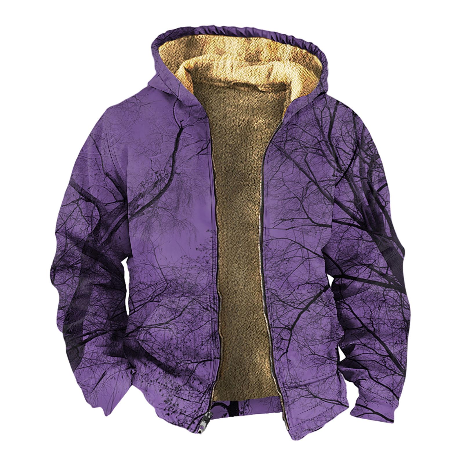 Wahaha123 Heren Winter Rits Capuchon Fleece Sweatshirt Met Opgestikte Zak Casual Jack XXL paars