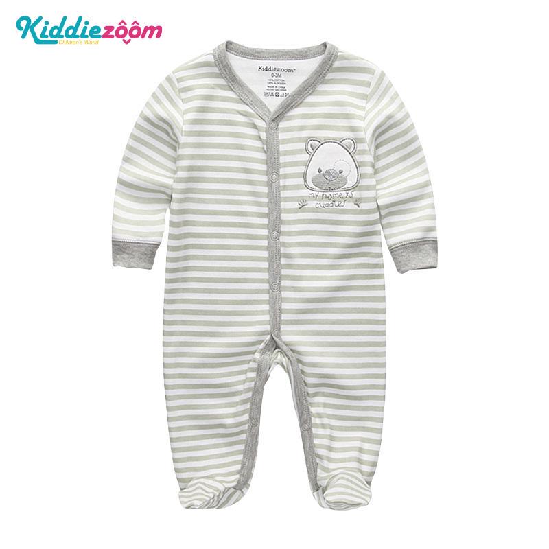KIDDIEZOOM Jongens Meisjes Cartoon Gestreepte Print Home Romper Pyjama Pasgeboren Baby Babykleding 3M