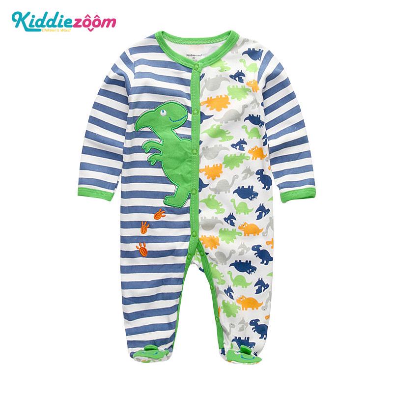 KIDDIEZOOM Jongens Meisjes Cartoon Gestreepte Print Home Romper Pyjama Pasgeboren Baby Babykleding 6M