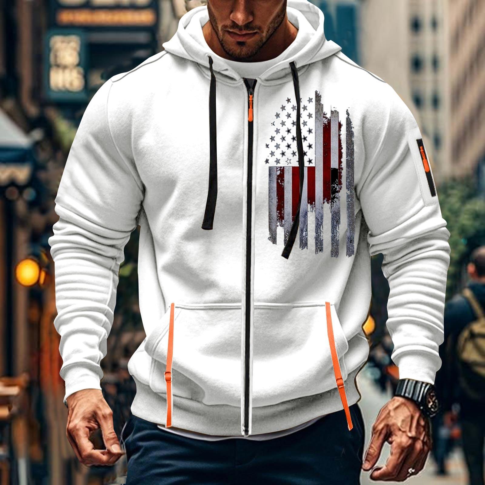 Wahaha123 Heren Sport Casual Hoodie Hoodie Cardigan Rits Multi-pocket Hoodie Jas XL wit
