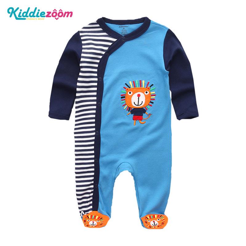 KIDDIEZOOM Jongens Meisjes Cartoon Gestreepte Print Home Romper Pyjama Pasgeboren Baby Babykleding 3M