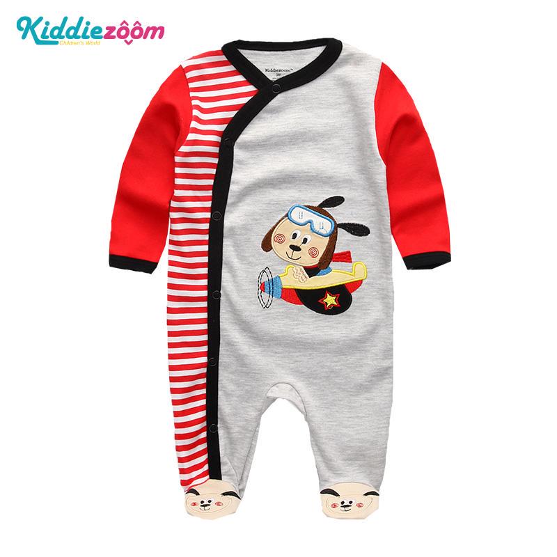KIDDIEZOOM Jongens Meisjes Cartoon Gestreepte Print Home Romper Pyjama Pasgeboren Baby Babykleding 9M