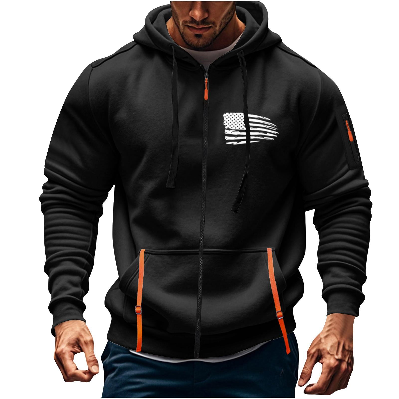 Timoduizhang Heren Sport Casual Hoodie Hoodie Cardigan Rits Multi-pocket Hoodie Jas M zwart