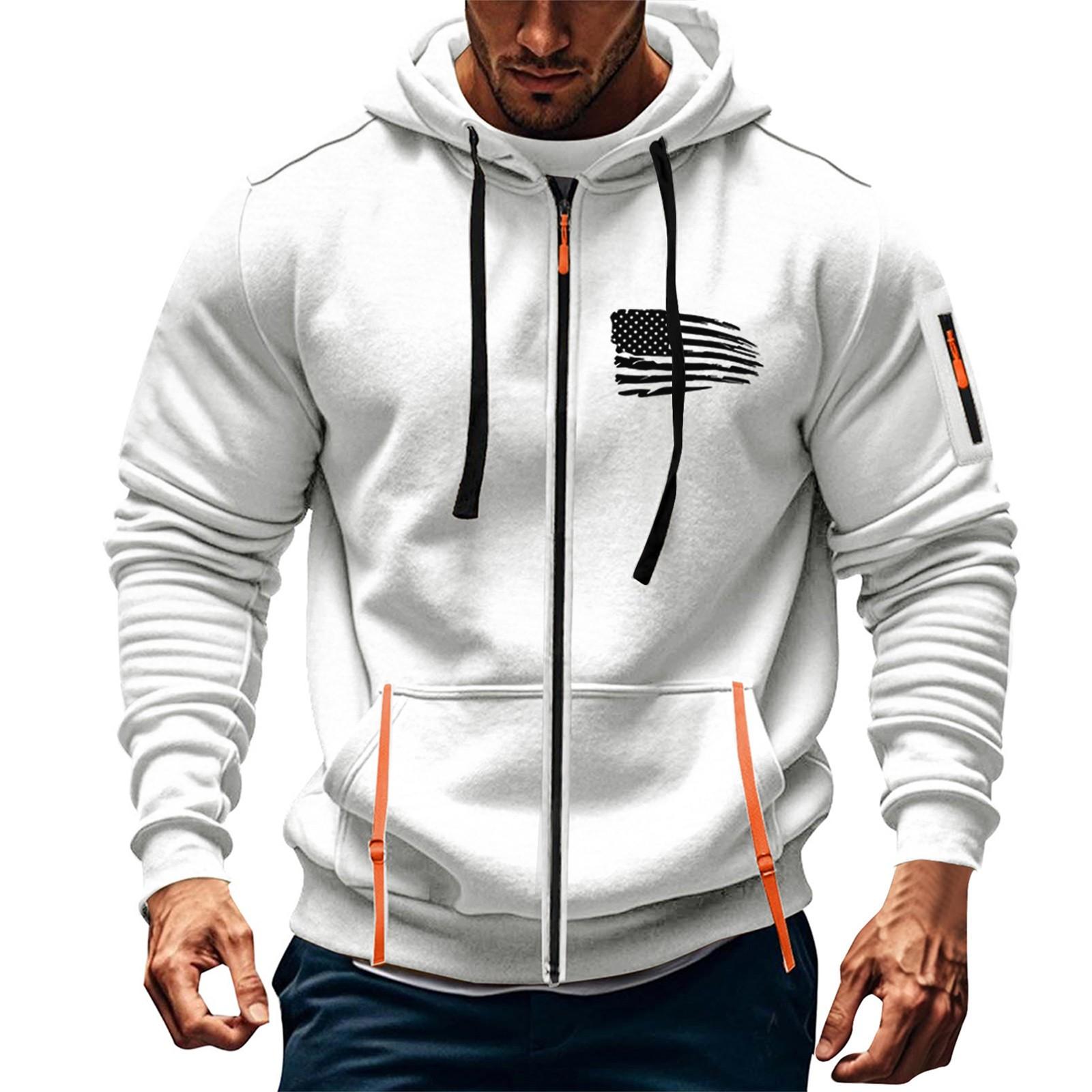 Timoduizhang Heren Sport Casual Hoodie Hoodie Cardigan Rits Multi-pocket Hoodie Jas M wit