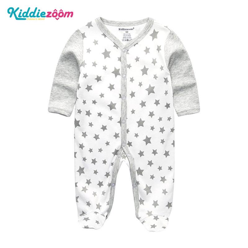 KIDDIEZOOM Jongens Meisjes Cartoon Gestreepte Print Home Romper Pyjama Pasgeboren Baby Babykleding 3M