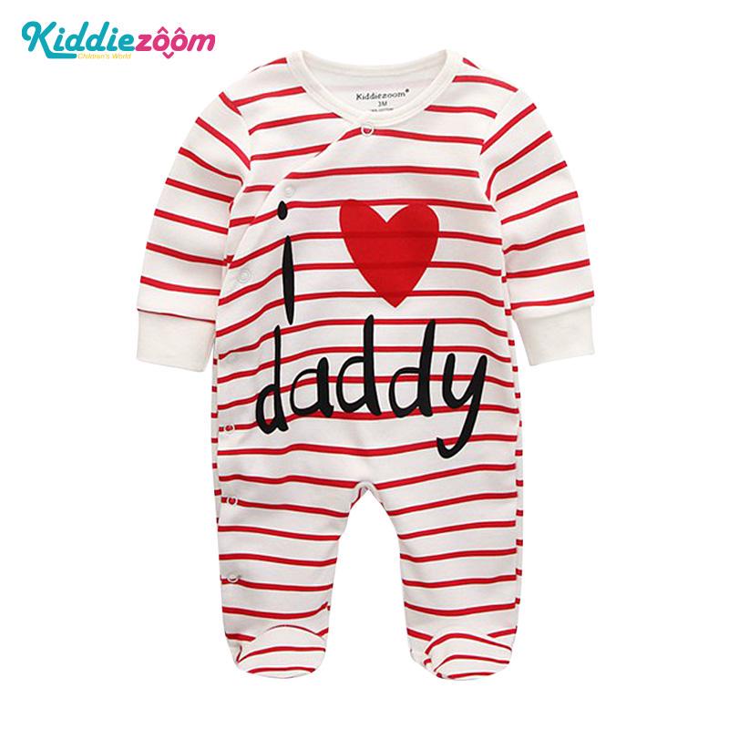 KIDDIEZOOM Jongens Meisjes Cartoon Gestreepte Print Home Romper Pyjama Pasgeboren Baby Babykleding 3M