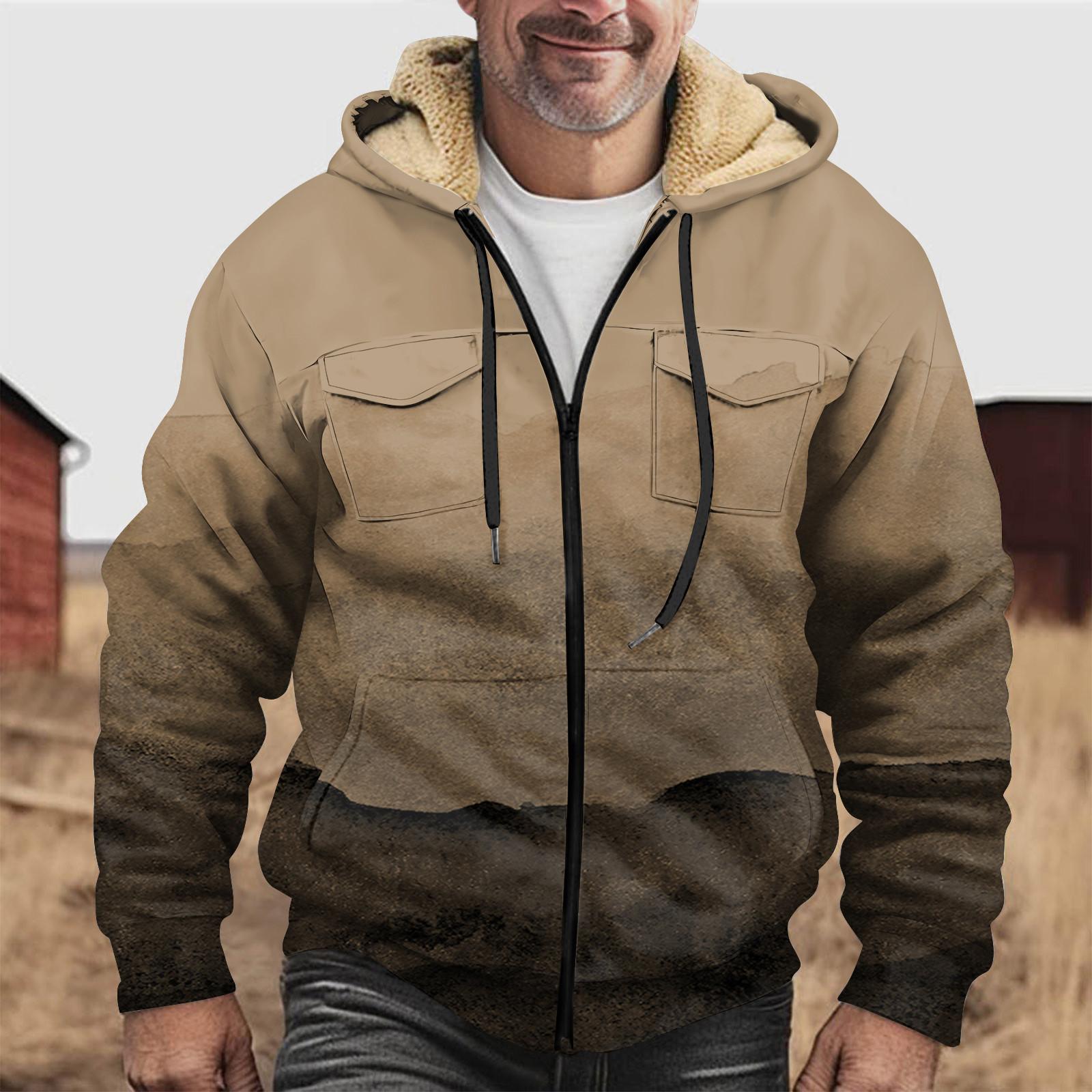 Timoduizhang Heren Winter Rits Capuchon Fleece Sweatshirt Met Opgestikte Zak Casual Jack XXXXL kaki