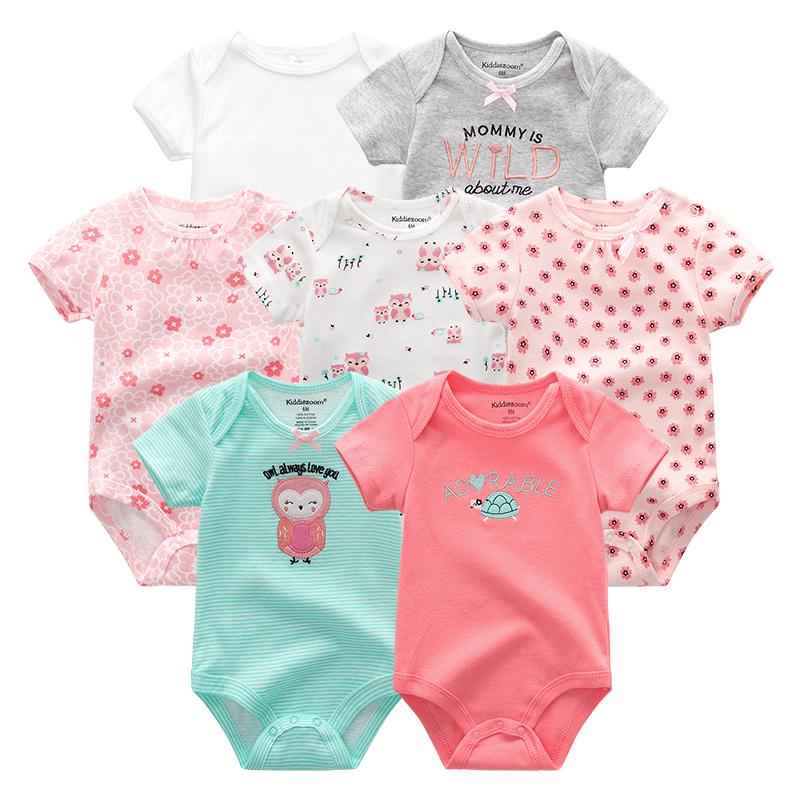 KIDDIEZOOM 7 stks/sets Babykleertjes Mode Korte Mouw Katoen Pasgeboren Baby Jongen Meisje Kleding Cartoon Infantil Rompertjes Jumpsuits roupas de bebe 3M