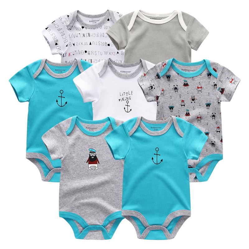 KIDDIEZOOM 7 stks/sets Babykleertjes Mode Korte Mouw Katoen Pasgeboren Baby Jongen Meisje Kleding Cartoon Infantil Rompertjes Jumpsuits roupas de bebe 9M