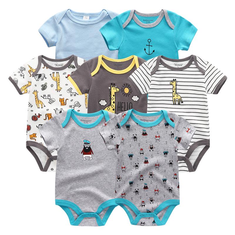 KIDDIEZOOM 7 stks/sets Babykleertjes Mode Korte Mouw Katoen Pasgeboren Baby Jongen Meisje Kleding Cartoon Infantil Rompertjes Jumpsuits roupas de bebe 6M