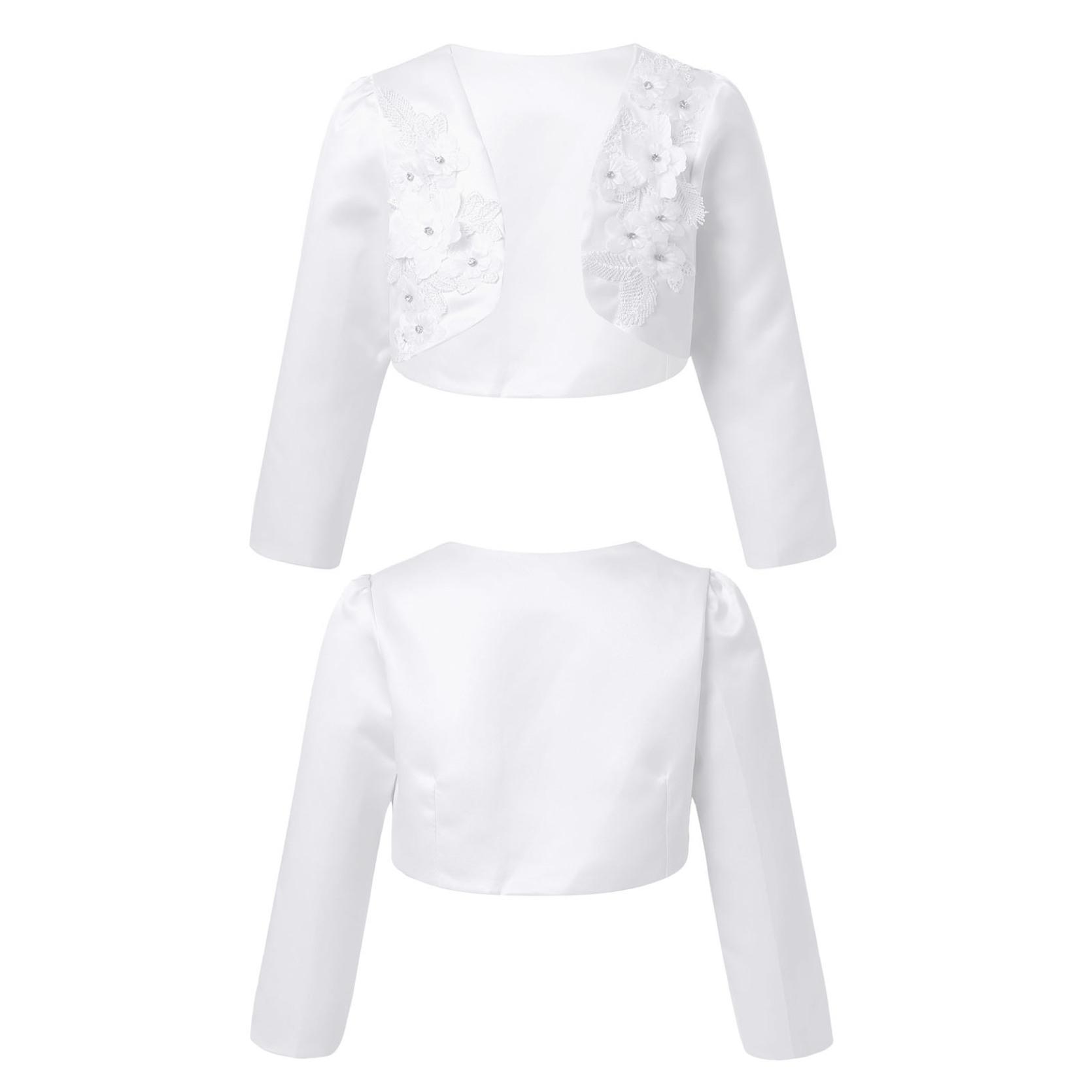 IEFiEL Kids Meisjes Lange Mouw 3D Bloem Applique Bolero Bruiloft Prinses Cover Up Bolero Vest 9-10 Years