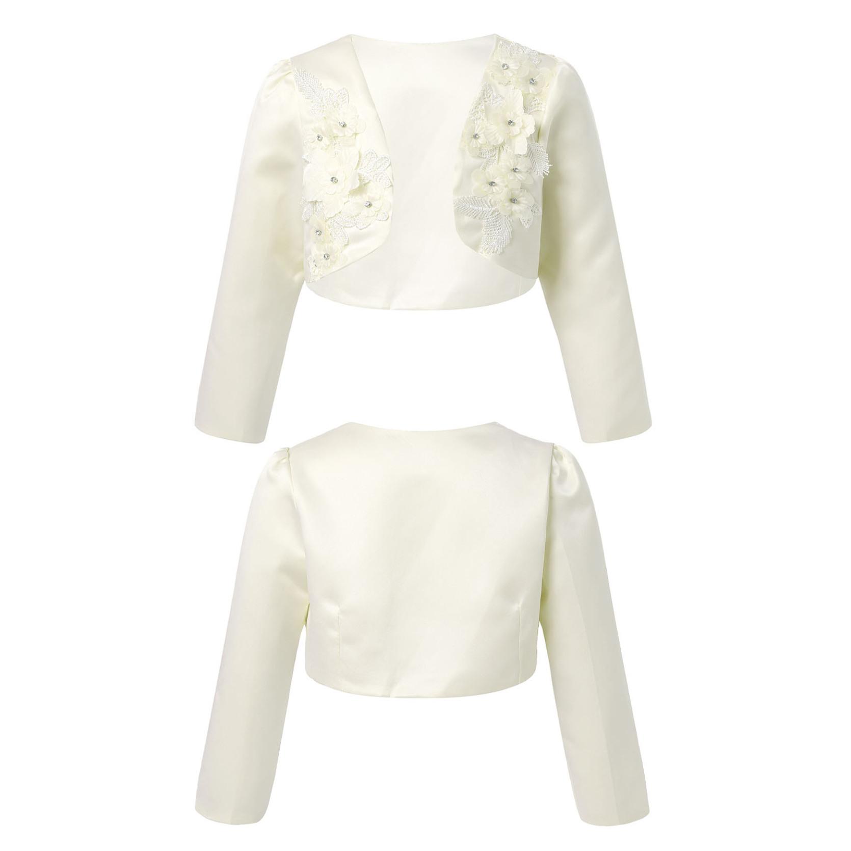 IEFiEL Kids Meisjes Lange Mouw 3D Bloem Applique Bolero Bruiloft Prinses Cover Up Bolero Vest 7-8 Years