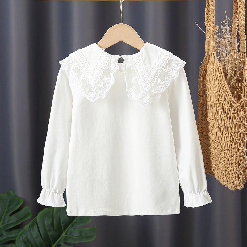 G.DUCK KIDS Meisjes Bottoming Shirt Lente Herfst Dunne Revers Wit Lengte Mouw Kinderen Top Mode T-shirt 130 wit