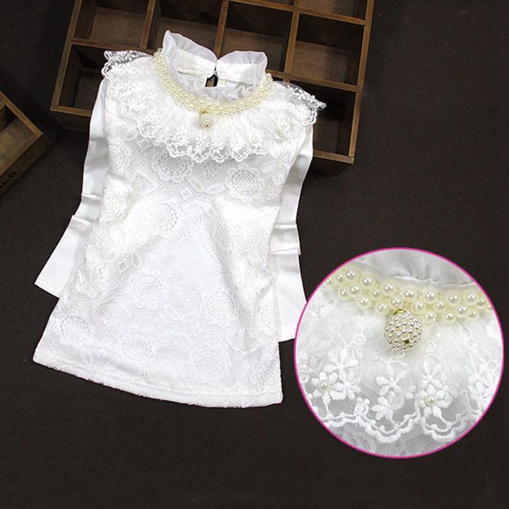 G.DUCK KIDS Lente Herfst Winter Meisjes Blouse Shirts Baby Tiener School Meisje Tops Katoen Kant Lange Mouw Kindershirt Kinderkleding 15 wit