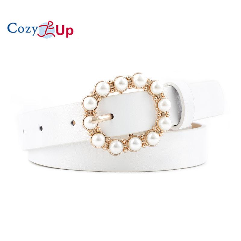 Cozy Up leren parel riem dames all-match mode Japanse gesp riem taille riem riem 2.3*107cm wit