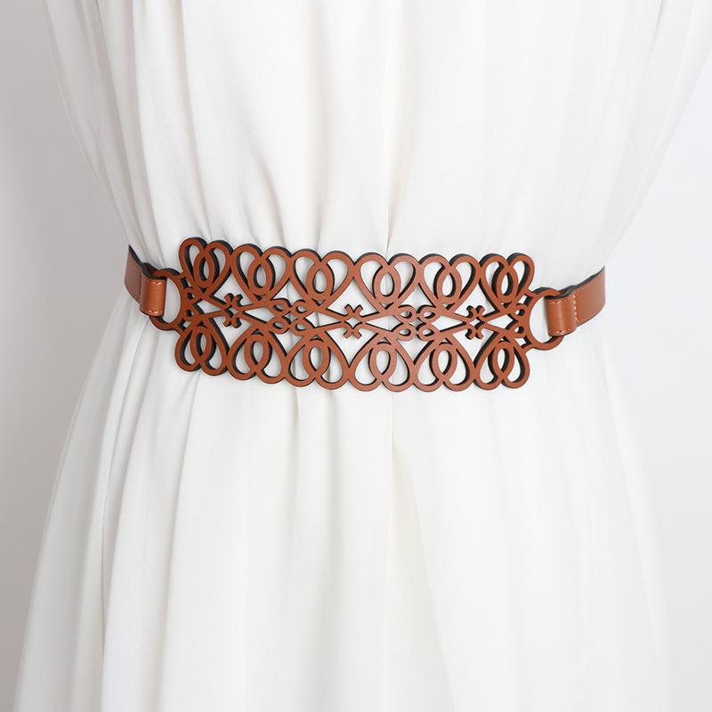 ZCHUA 1 st. Vrouwen PU leren riem decoratieve gordel zachte leren brede riem uitgeholde taillebanden strik brede taille riem casual ZH 95CM bruin