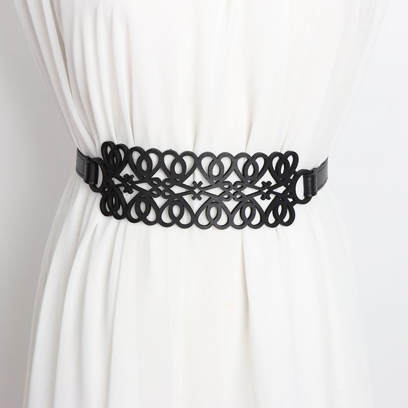 ZCHUA 1 st. Vrouwen PU leren riem decoratieve gordel zachte leren brede riem uitgeholde taillebanden strik brede taille riem casual ZH 95CM zwart