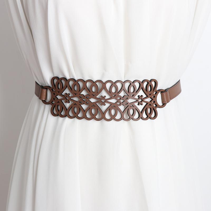 ZCHUA 1 st. Vrouwen PU leren riem decoratieve gordel zachte leren brede riem uitgeholde taillebanden strik brede taille riem casual ZH 95CM kaki