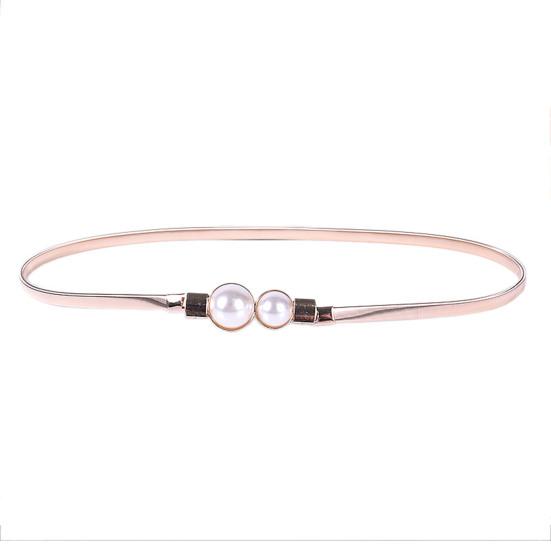 MixWin Vrouwen zomer riem metalen elastische taille ketting faux parel decor elegante ronde metalen riem kledingstuk accessoires zilver