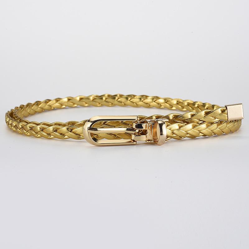 Cozy Up Accessories Dames geknoopte decoratieve gevlochten riem snoepkleur kleine riem eenvoudige persoonlijkheid gesp riem 110*0.8cm goud