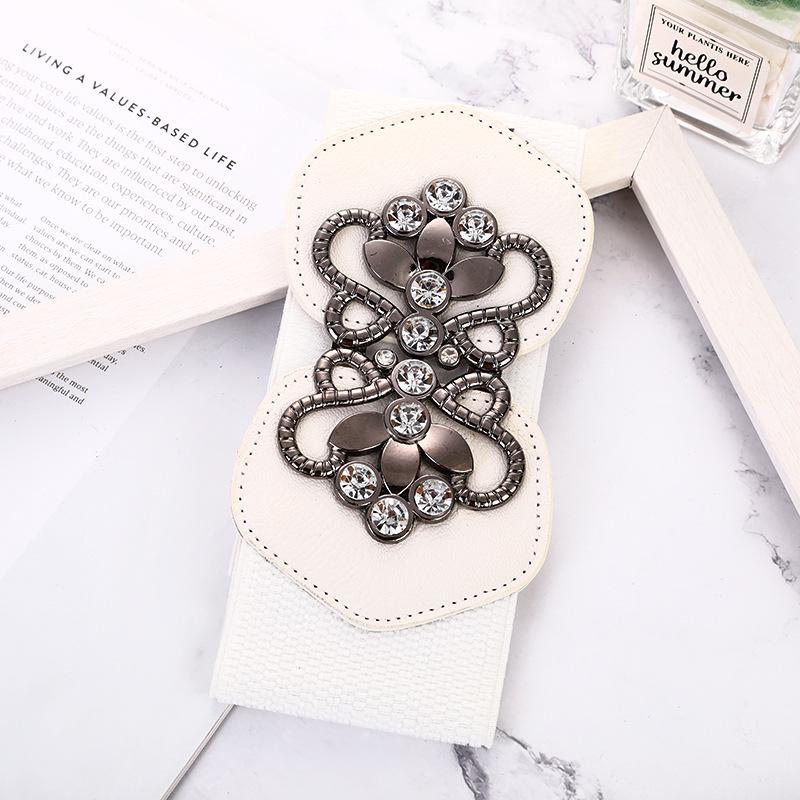 CrossCart Four Seasons Damesmode Elastische Taille Riem met Diamant Accenten 60-80 cm wit