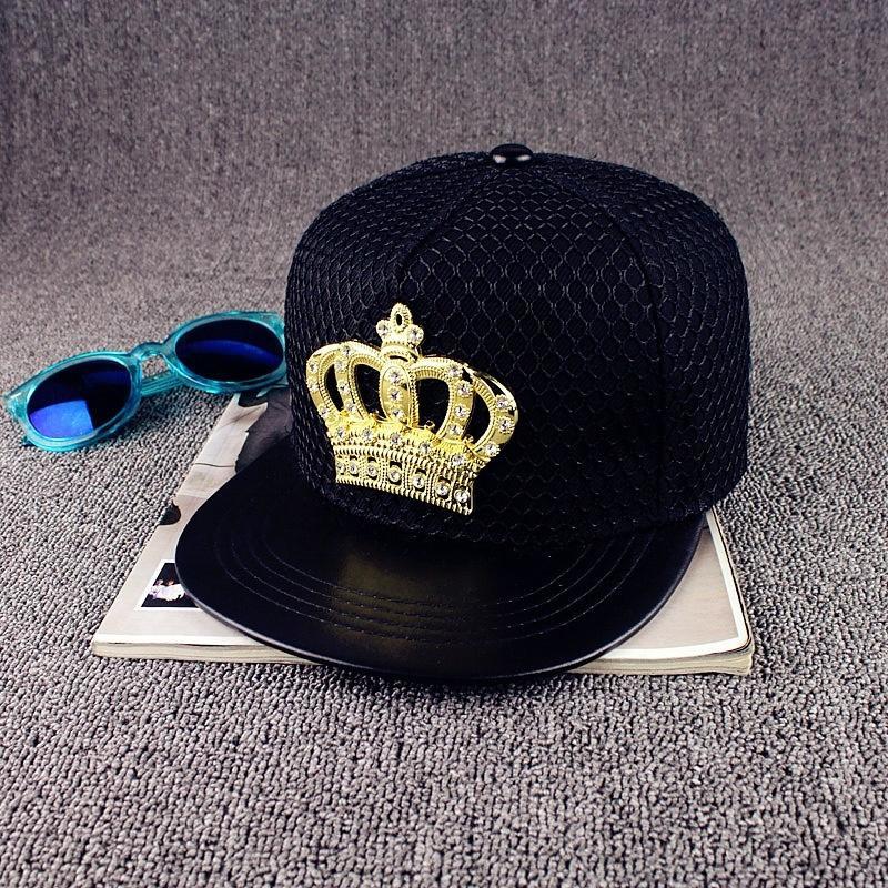 ZHAO FAN-Electronic Trend metalen kroonkurk Hiphoppet Street Tide Mesh Cap Zwarte zonnehoed met platte rand zwart