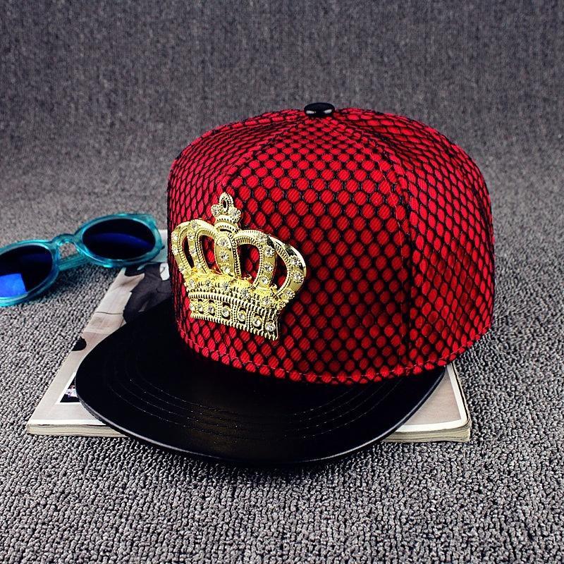 ZHAO FAN-Electronic Trend metalen kroonkurk Hiphoppet Street Tide Mesh Cap Zwarte zonnehoed met platte rand rood