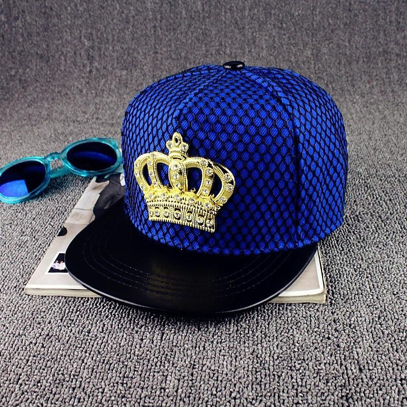ZHAO FAN-Electronic Trend metalen kroonkurk Hiphoppet Street Tide Mesh Cap Zwarte zonnehoed met platte rand blauw