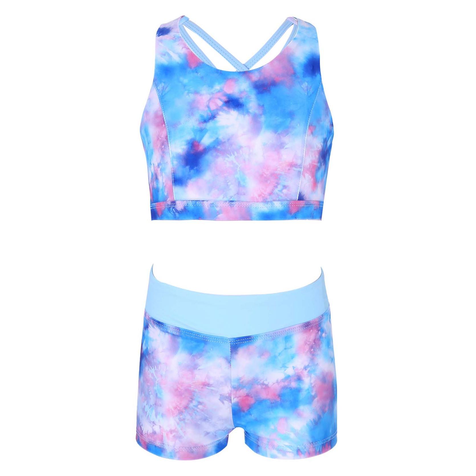 IEFiEL Meisjes Gymnastiek Dans Sport Tweedelige outfit Racerback Crop Top met Booty Shorts Badmode 11-12 Years