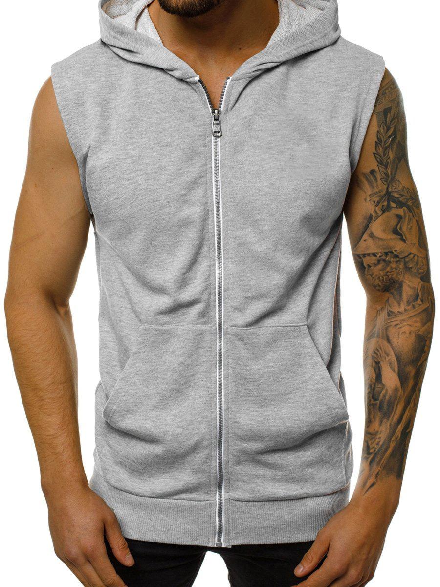 Straight Fire Fashion Heren sportmode vest nieuwe lente fitness mouwloos sportvest heren vest met capuchon en rits bovenkleding XL grijs
