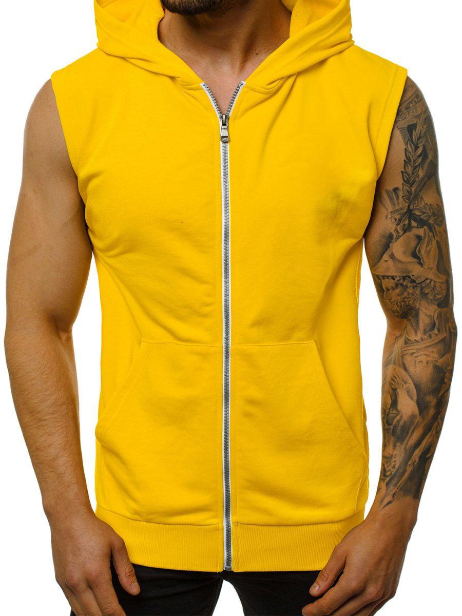 Straight Fire Fashion Heren sportmode vest nieuwe lente fitness mouwloos sportvest heren vest met capuchon en rits bovenkleding M geel