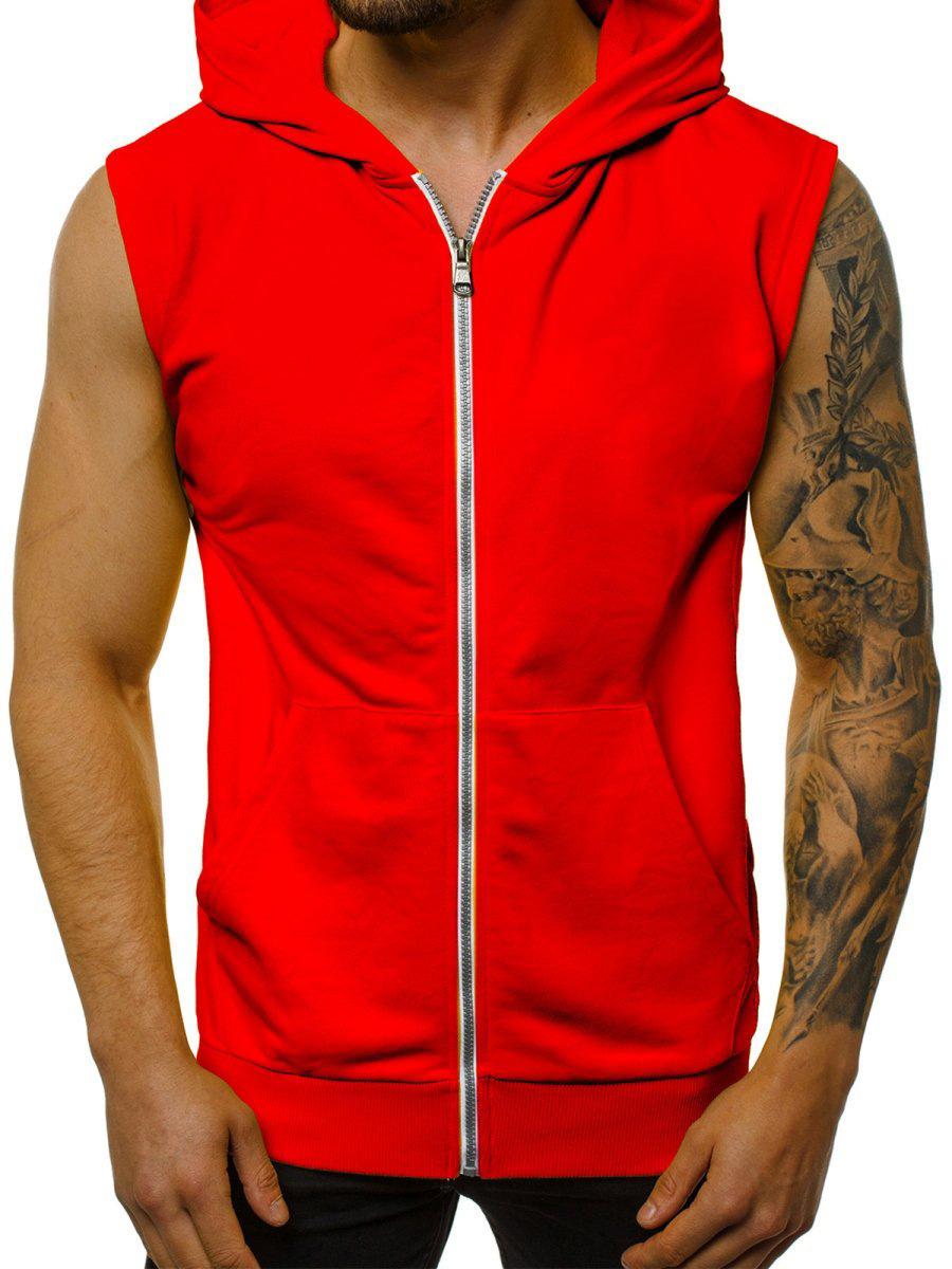 Straight Fire Fashion Heren sportmode vest nieuwe lente fitness mouwloos sportvest heren vest met capuchon en rits bovenkleding M rood