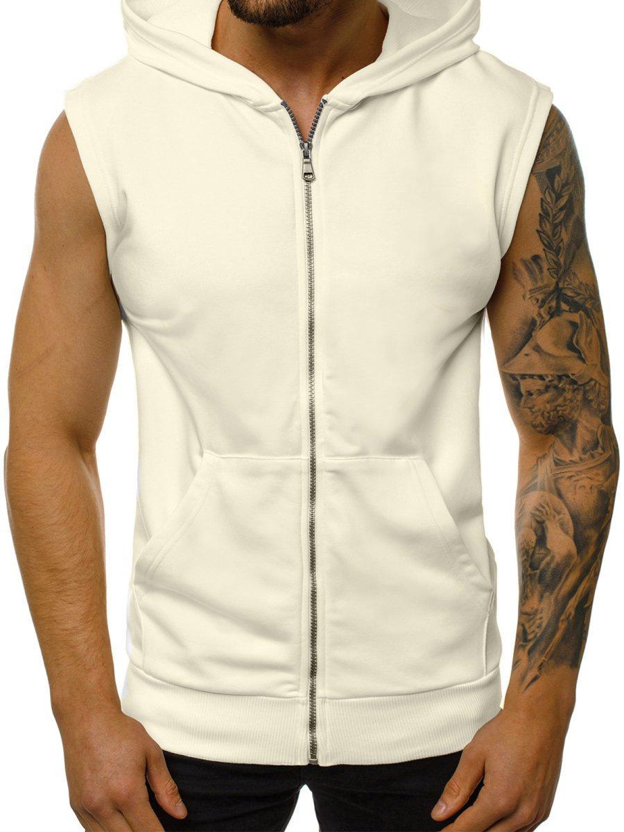 Straight Fire Fashion Heren sportmode vest nieuwe lente fitness mouwloos sportvest heren vest met capuchon en rits bovenkleding XL wit